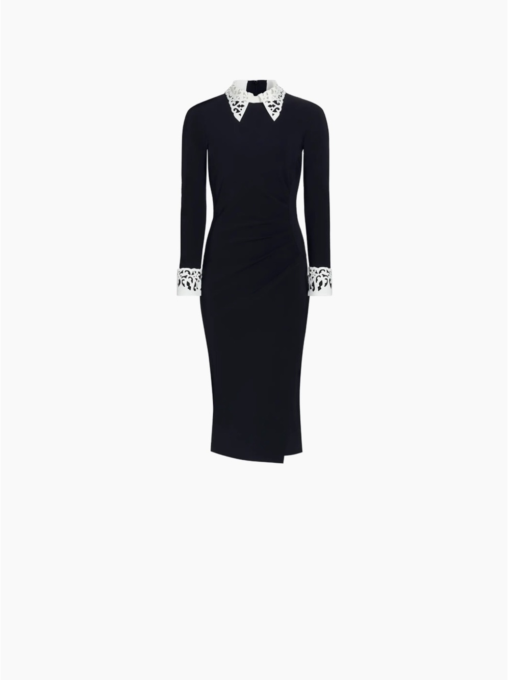 Chairs Boni Black Long-Sleeve Midi Dress with laser cut White Lace Collar
